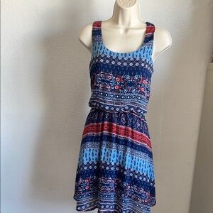Xhilaration Navy and Red Patterned Mini Dress